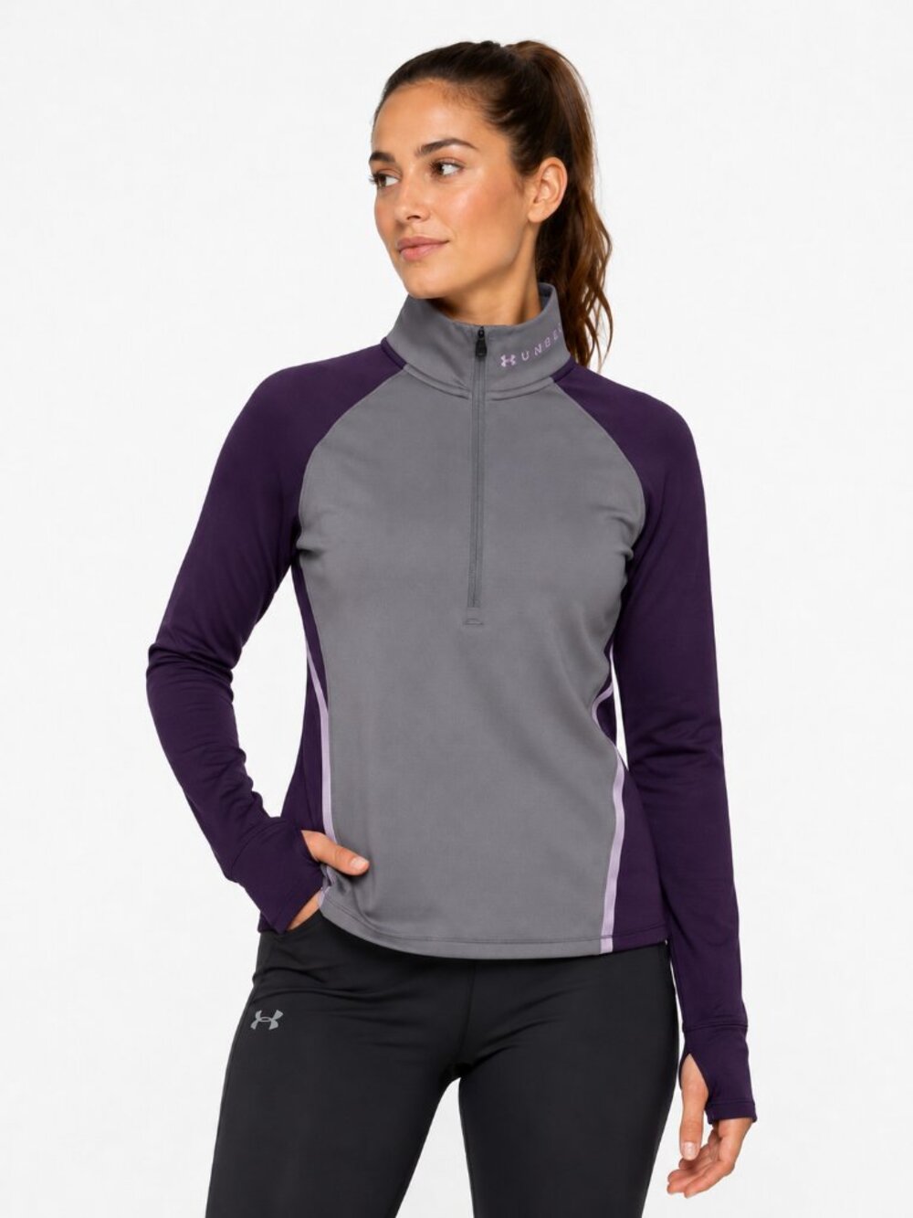 Under Armour ColdGear 1/4 Zip Fitted Pullover Gray Black Large